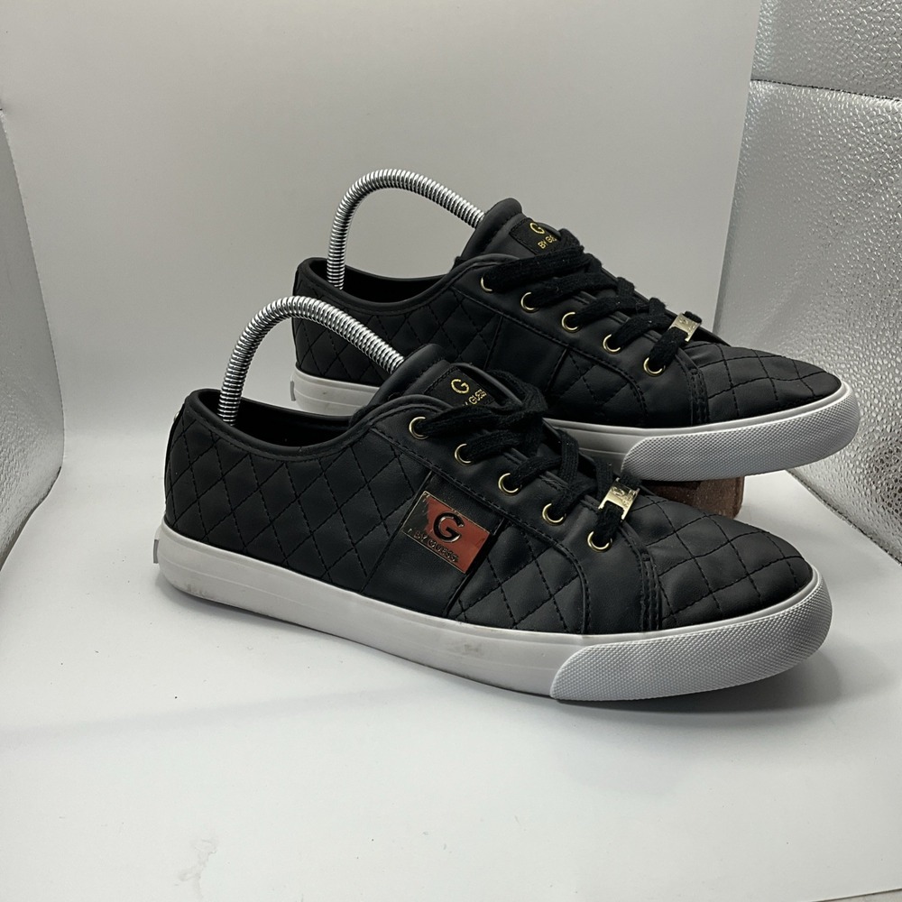 Guess Women's Sz 9.5M G By Guess Black & Gold Backer 2 Quilted Sneakers